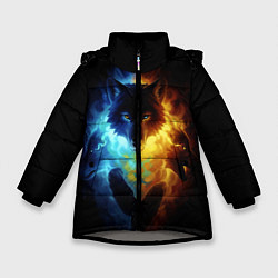 Куртка зимняя для девочки Волки в огне, цвет: 3D-светло-серый