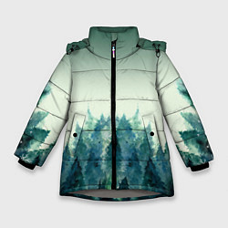 Зимняя куртка для девочки Акварельный лес градиент