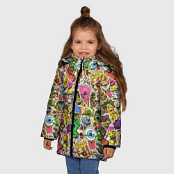 Куртка зимняя для девочки Граффити монстров, цвет: 3D-черный — фото 2
