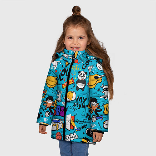 Зимняя куртка для девочки Детское граффити / 3D-Светло-серый – фото 3