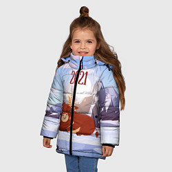 Куртка зимняя для девочки Спящий бык 2021, цвет: 3D-черный — фото 2