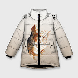 Куртка зимняя для девочки Летящая сова рисунок, цвет: 3D-черный