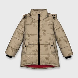 Зимняя куртка для девочки Листья на бежевом фоне