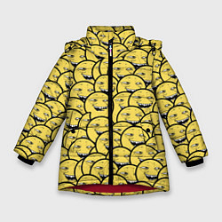Куртка зимняя для девочки Йоба-смайлики, цвет: 3D-красный