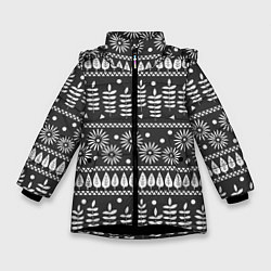 Куртка зимняя для девочки Этнические узоры, цвет: 3D-черный