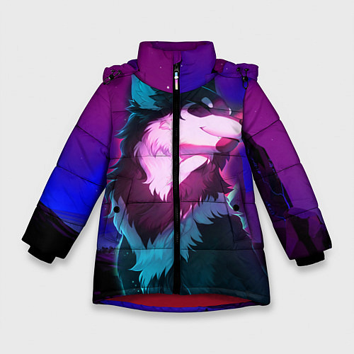 Зимняя куртка для девочки Сказочный волк / 3D-Красный – фото 1