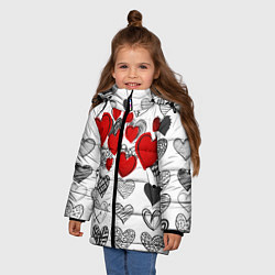 Куртка зимняя для девочки Сердца, цвет: 3D-светло-серый — фото 2
