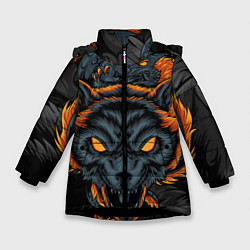 Куртка зимняя для девочки Волк и дракон, цвет: 3D-черный