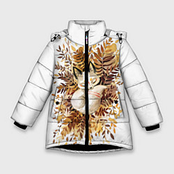 Куртка зимняя для девочки Лисичка спит в листьях, цвет: 3D-черный