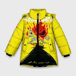 Куртка зимняя для девочки Киберпанк 2077 Киану на спине, цвет: 3D-черный