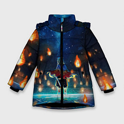 Куртка зимняя для девочки Ренгоку Кёджуро Клинок демонов, цвет: 3D-черный