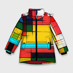 Куртка зимняя для девочки Абстрактные фигуры цвета, цвет: 3D-красный
