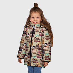 Куртка зимняя для девочки Мопсы - Кексики, цвет: 3D-светло-серый — фото 2