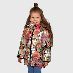 Куртка зимняя для девочки Корги & Цветы, цвет: 3D-черный — фото 2