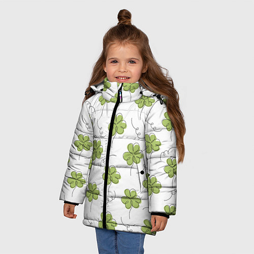 Зимняя куртка для девочки Клевер на День святого Патрика / 3D-Светло-серый – фото 3