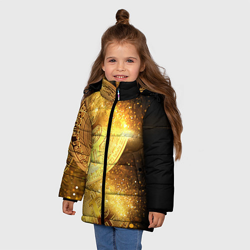 Зимняя куртка для девочки БИТКОИН ЗОЛОТО BITCOIN GOLD / 3D-Светло-серый – фото 3