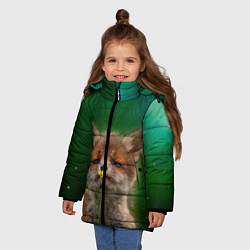 Куртка зимняя для девочки Лисенок нюхает цветок, цвет: 3D-черный — фото 2