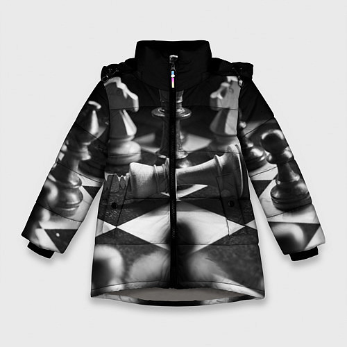 Зимняя куртка для девочки Шахматы / 3D-Светло-серый – фото 1