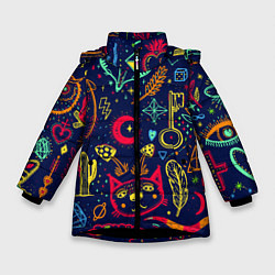 Куртка зимняя для девочки Узоры из снов, цвет: 3D-черный