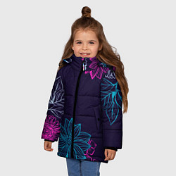 Куртка зимняя для девочки Красочные Цветы, цвет: 3D-черный — фото 2