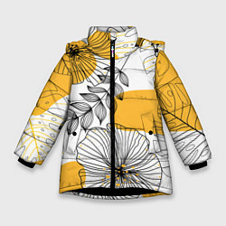 Куртка зимняя для девочки Цветы, цвет: 3D-черный