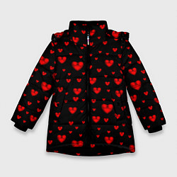 Куртка зимняя для девочки Красные сердца, цвет: 3D-черный