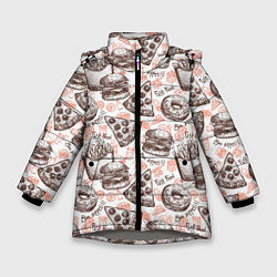 Куртка зимняя для девочки Фастфуд Fast food, цвет: 3D-светло-серый