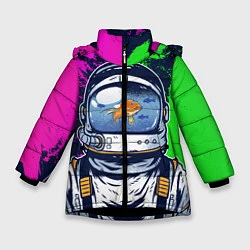 Куртка зимняя для девочки Астронавт аквариум в краске, цвет: 3D-черный