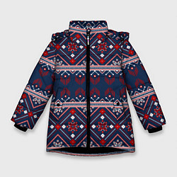 Куртка зимняя для девочки Русские народные узоры, цвет: 3D-черный