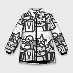 Куртка зимняя для девочки Чёрно-белые дудлы, цвет: 3D-черный