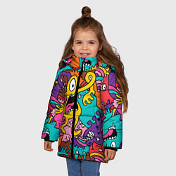 Куртка зимняя для девочки Crazy abstraction, цвет: 3D-черный — фото 2