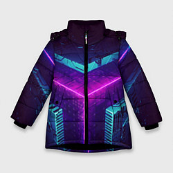 Куртка зимняя для девочки Неоновые грани 3D, цвет: 3D-черный