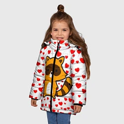 Куртка зимняя для девочки Енот в сердечках, цвет: 3D-черный — фото 2