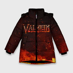 Куртка зимняя для девочки Valheim огненный лого, цвет: 3D-черный