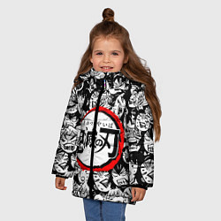 Куртка зимняя для девочки DEMON SLAYER ЛИЦА УЗОР, цвет: 3D-черный — фото 2