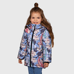 Куртка зимняя для девочки Карпы КОИ и цветки Лотоса, цвет: 3D-светло-серый — фото 2