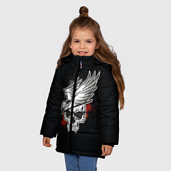 Куртка зимняя для девочки Череп с птицей со стрелой, цвет: 3D-черный — фото 2