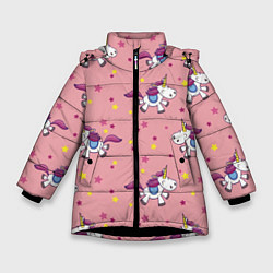 Куртка зимняя для девочки Единороги Звёздочки, цвет: 3D-черный