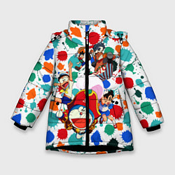 Куртка зимняя для девочки Дораэмон и компания, цвет: 3D-черный