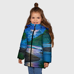 Куртка зимняя для девочки Гавайский пейзаж, цвет: 3D-черный — фото 2