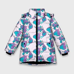 Куртка зимняя для девочки Пони узор, цвет: 3D-черный
