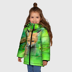 Куртка зимняя для девочки Лисенок в зеленом лесу, цвет: 3D-светло-серый — фото 2