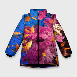 Куртка зимняя для девочки Коралловые рыбки, цвет: 3D-черный