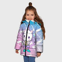 Куртка зимняя для девочки Котик-рыбка-единорог, цвет: 3D-черный — фото 2