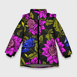 Куртка зимняя для девочки Цветочный Паттерн, цвет: 3D-светло-серый