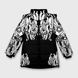 Куртка зимняя для девочки Абстракция, круги, линии,, цвет: 3D-черный