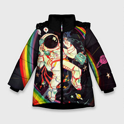 Куртка зимняя для девочки Космонавт, цвет: 3D-черный