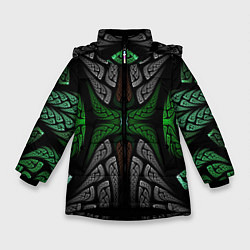 Куртка зимняя для девочки Серо-Зеленые Узоры, цвет: 3D-черный