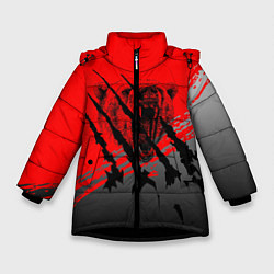 Куртка зимняя для девочки Славянские символы, цвет: 3D-черный