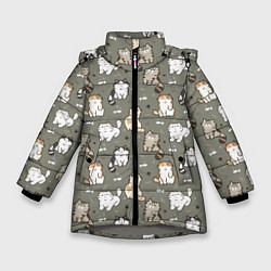 Куртка зимняя для девочки Кошечки с рыбками, цвет: 3D-светло-серый